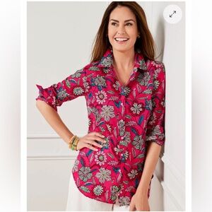 Talbots Petite Pink Botanicals Cotton Button Front Shirt Sz XLp Florals Top